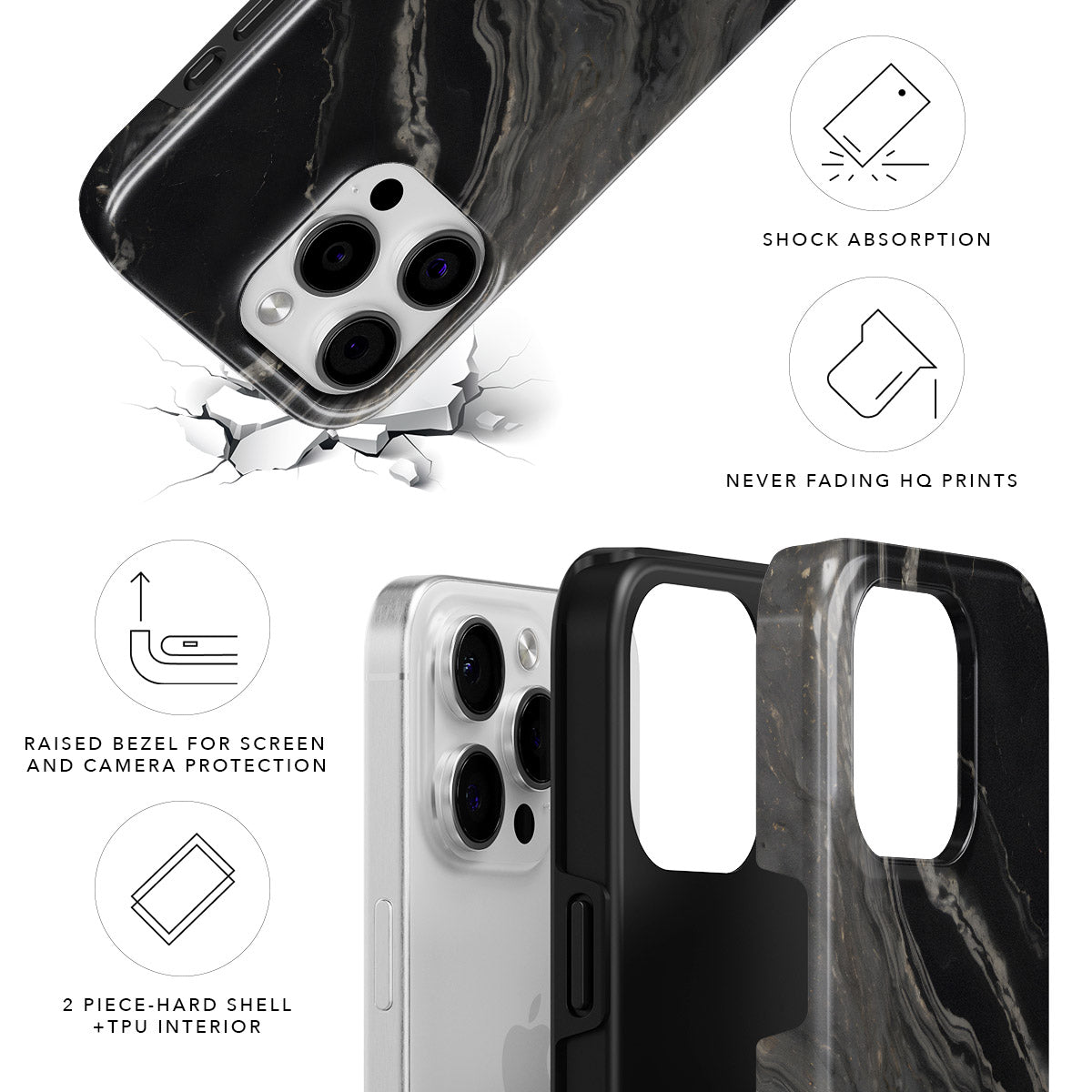 Black Marble Magnetic Tough Phone Case