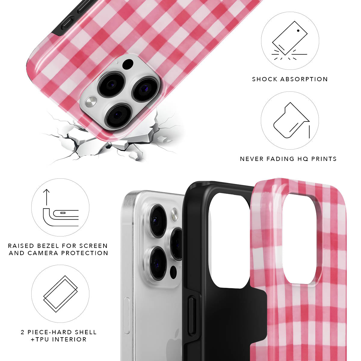 Pink Gingham Magnetic Tough Phone Case