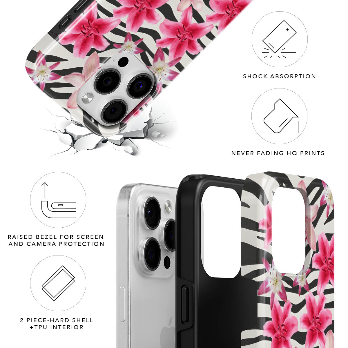 Zebra and Floral Magnetic Tough Phone Case