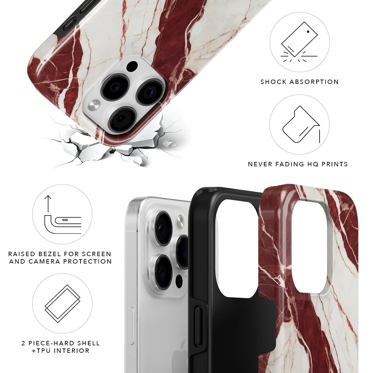 Burgundy Marble Magnetic Tough Phone Case