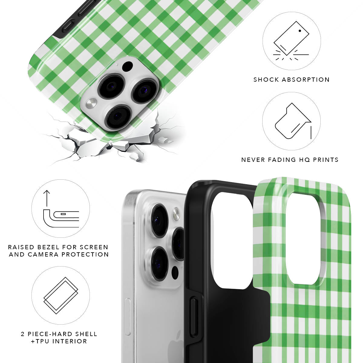 Green Gingham Magnetic Tough Phone Case